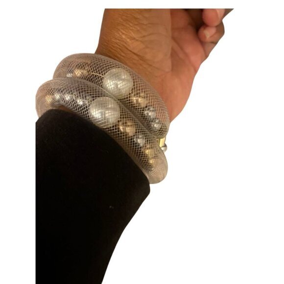 Women's Cream Pearl Bracelet Elegant Mesh‎ Tube Pearl Adjustable Bracelet - Picture 9 of 9